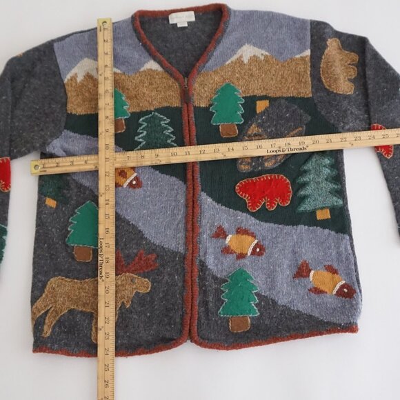 Vintage Northern Isles Cabin Scene Sweater Cabincore Outdoors Grandmacore M - Picture 3 of 10